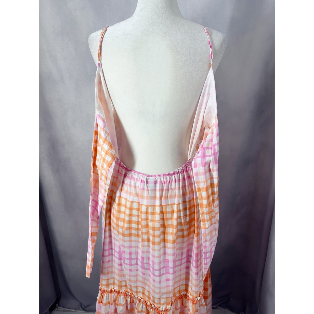 Scoop Cotton Sleeveless Gingham Tie Back Summer Midi Dress Women's Size Large - Picture 7 of 13